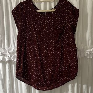 Women’s Polka Dot Blouse - Burgundy with Mustard Dots